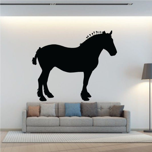 Suffolk Punch horse wall decal, black silhouette with mane and tail