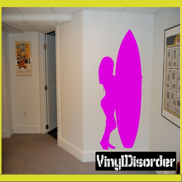 Pink surfer on surfboard vinyl wall decal sticker