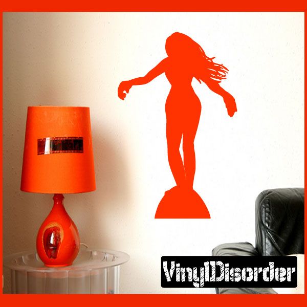 Orange surfing surfer wall decal silhouette, vinyl style