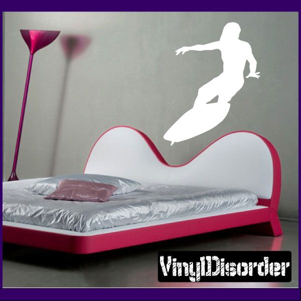White surfer wall decal silhouette on surfboard