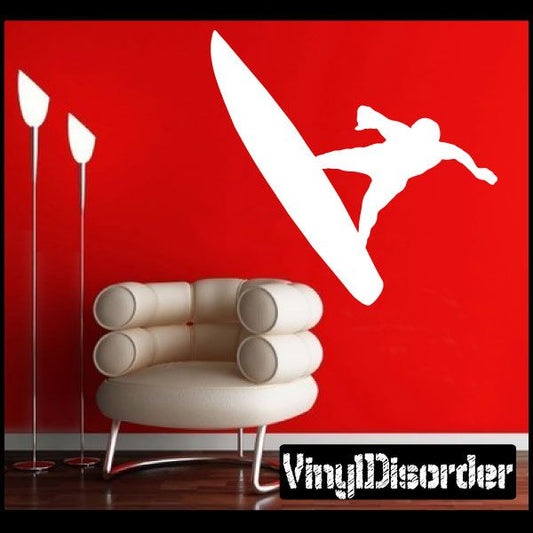 White surfer on surfboard vinyl wall decal, surfing wall sticker
