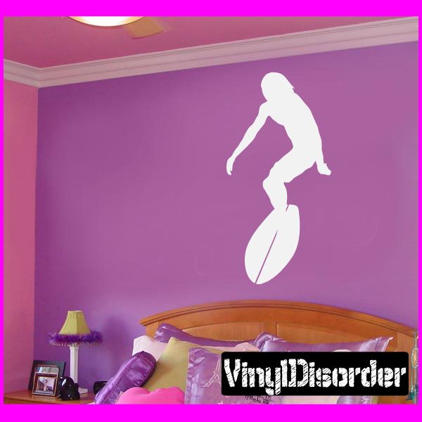 Surfing wall vinyl decal with white surfer silhouette