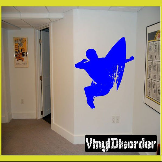 Blue surfer on surfboard wall vinyl decal silhouette
