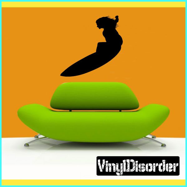Vinyl surfing wall decal featuring black surfer silhouette