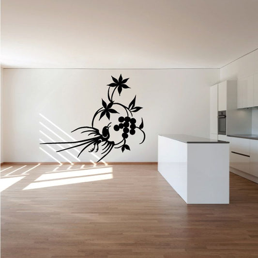 Black swirl floral bird wall decal