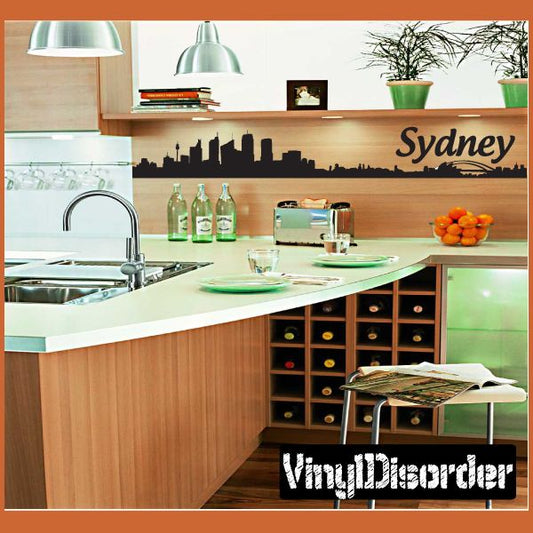 Sydney skyline and text wall decal with city silhouette and word Sydney