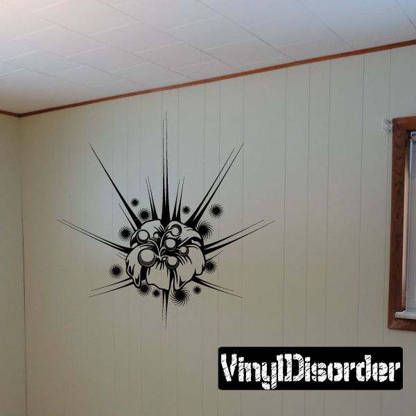 Black tattoo-style vinyl wall decal with central face and radiating burst lines