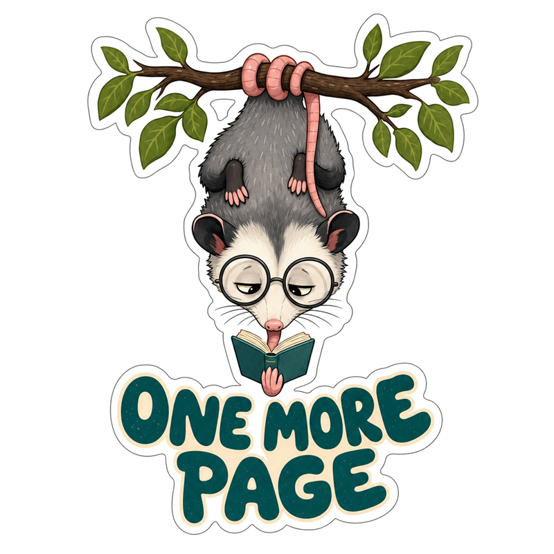 One More Page Opossum Vinyl Sticker