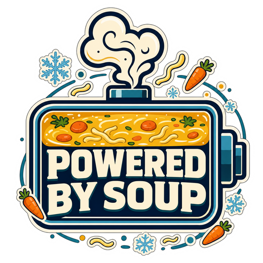 Soup-themed sticker with chef-hat graphic and “Powered by Soup” text