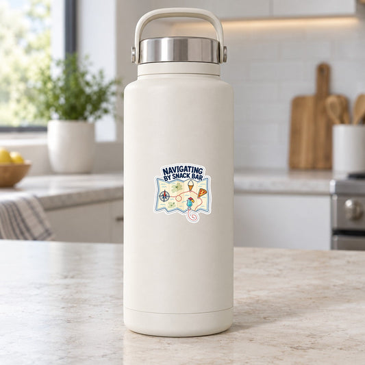 Navigation themed sticker on white insulated water bottle