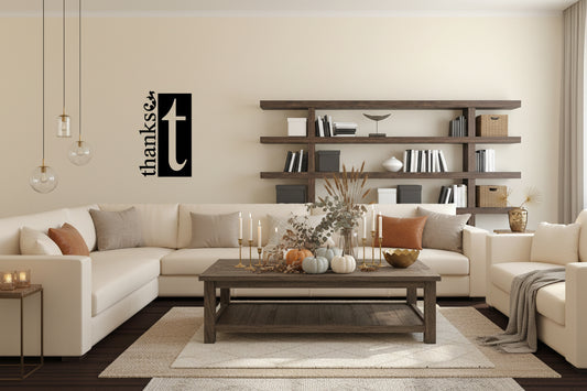Thanksgiving vinyl wall decal: 'thanks' with a cross