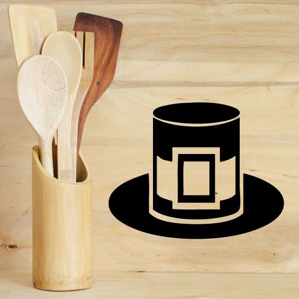 Thanksgiving pilgrim hat decal, black with white buckle outline