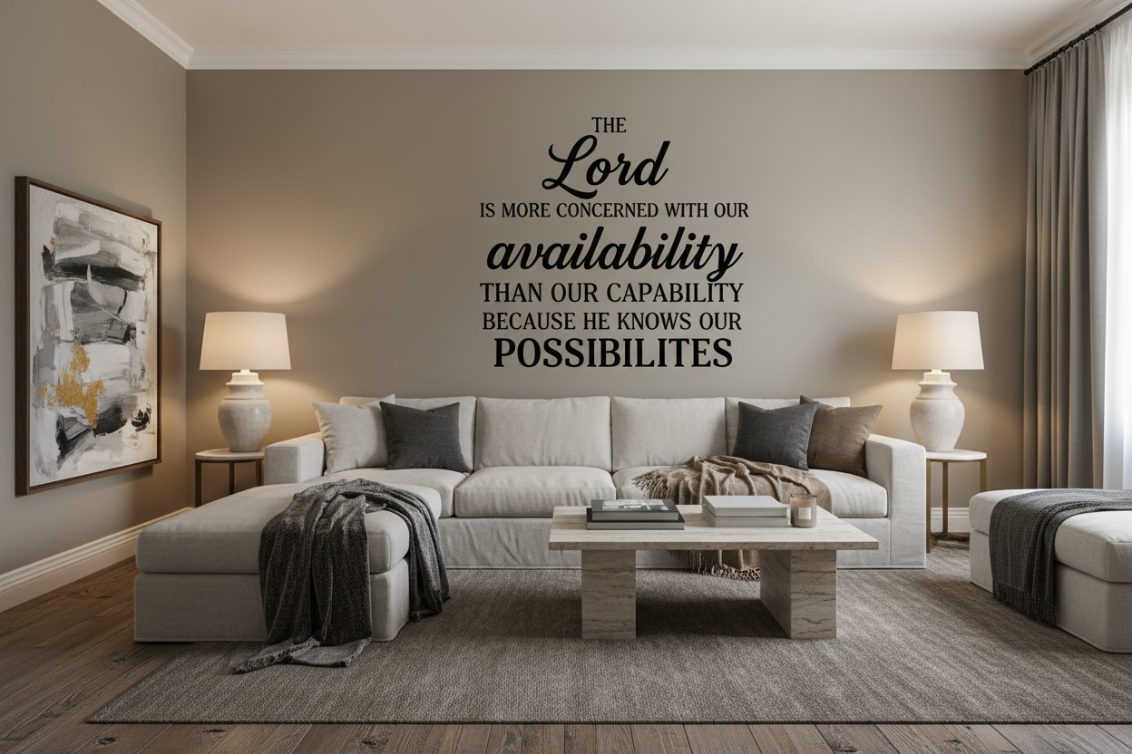 Image of The lord is more concerned with our availability than our capability because he knows our possibilities Wall Decal