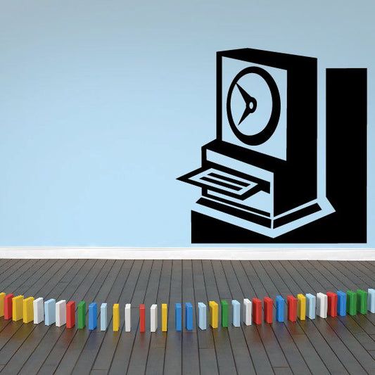 Time clock decal with desktop clock icon and paper slot details