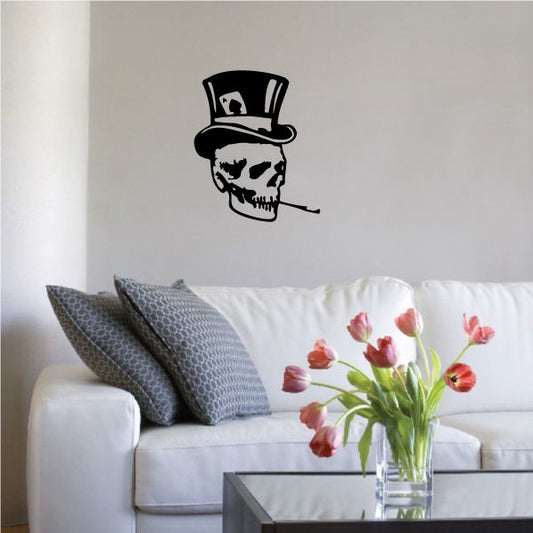 Skull wearing top hat cigarette decal wall art