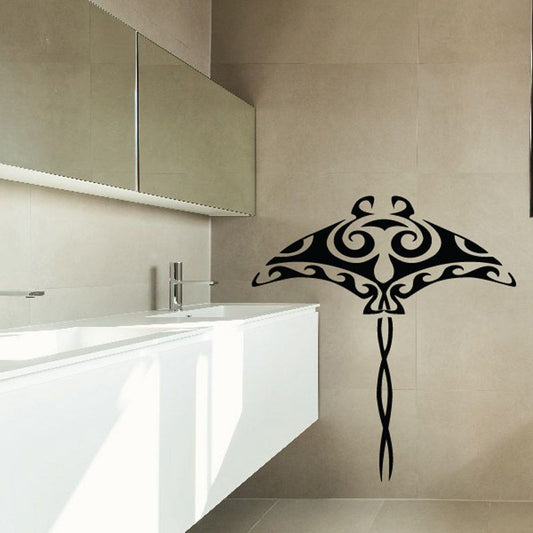 Tribal stingray wall decal, black tribal scroll design with long tail