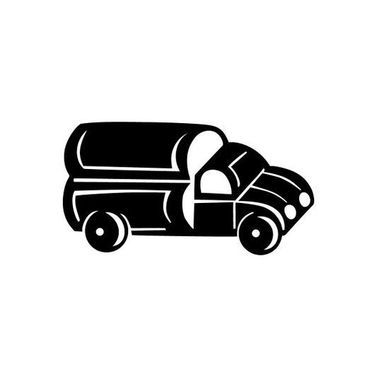 Vinyl truck decal sticker, black with white outline and visible wheels