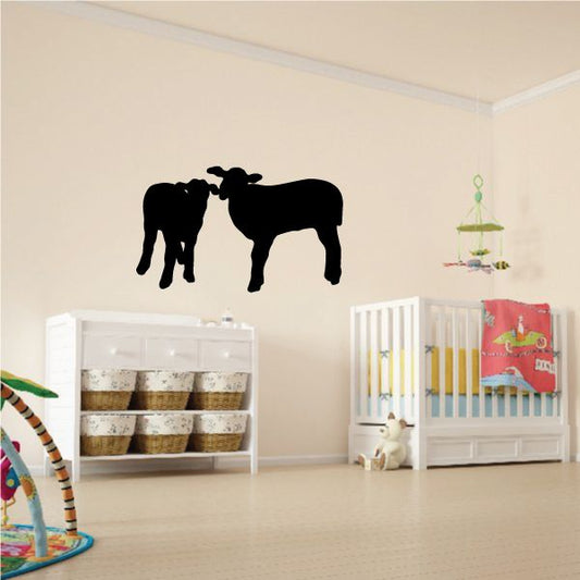 Two sheep wall decal with black silhouette figures