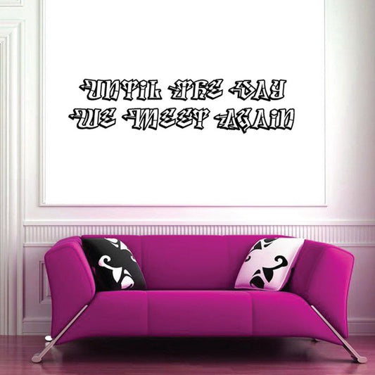 Memorial vinyl wall decal with stylized black quote lettering
