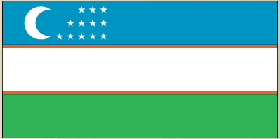 Uzbekistan flag sticker: blue top with crescent and stars, red stripe, green bottom
