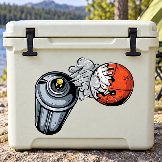 Basketball graffiti spray can sticker on beige cooler lid