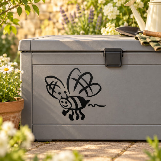 Black bumble bee decal with buzzing motion lines