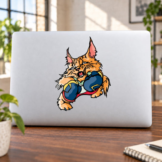 Boxing cartoon animal vinyl wall sticker with orange fighter and blue boxing gloves