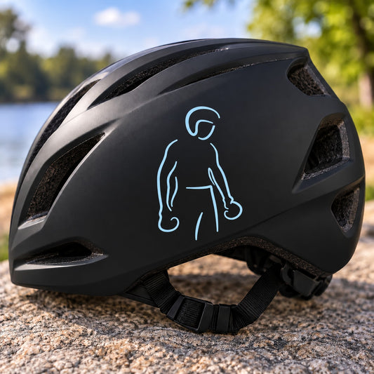 Vinyl die-cut sticker of a light-blue boxing figure on a dark surface
