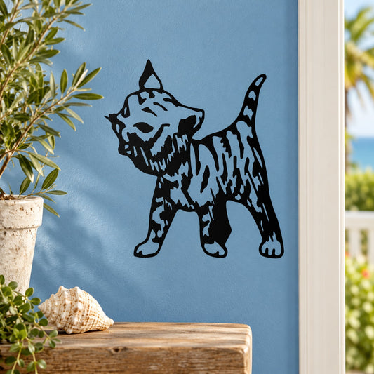 Black and white striped kitten decal showing a meowing cat silhouette