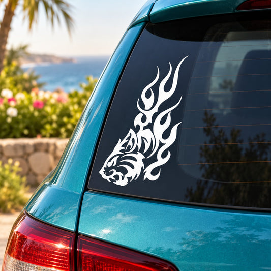 Tribal fire tiger car decal sticker on rear window