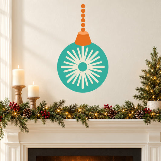 Teal starburst hanging vinyl ornament wall sticker with orange cap and white rays