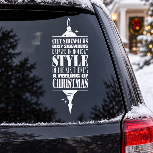 Christmas quote wall decal with white lettering and ornament icon