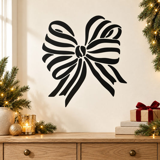 Black striped ribbon bow wall decal