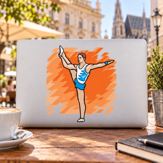 Gymnastics wall decal sticker with gymnast dancer illustration on orange burst background