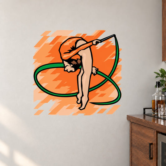 Dance wall vinyl decal sticker with orange dancer silhouette and green ring outline