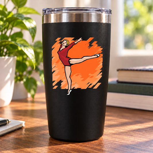 Black vinyl decal sticker with orange graphic of a dancing woman silhouette