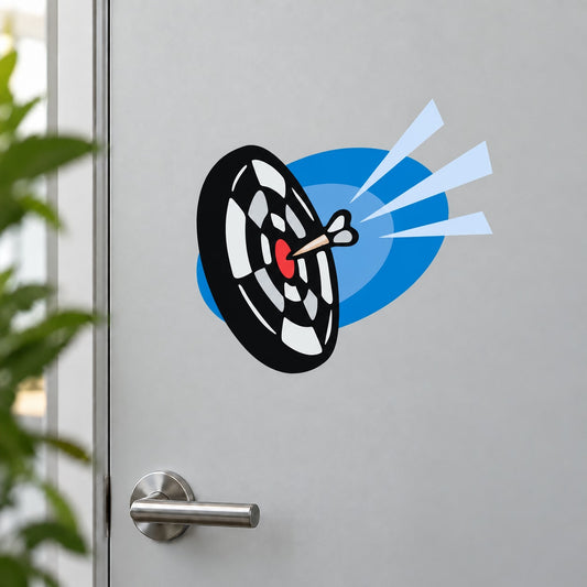 Dartboard wall decal vinyl sticker with darts graphic, black and blue