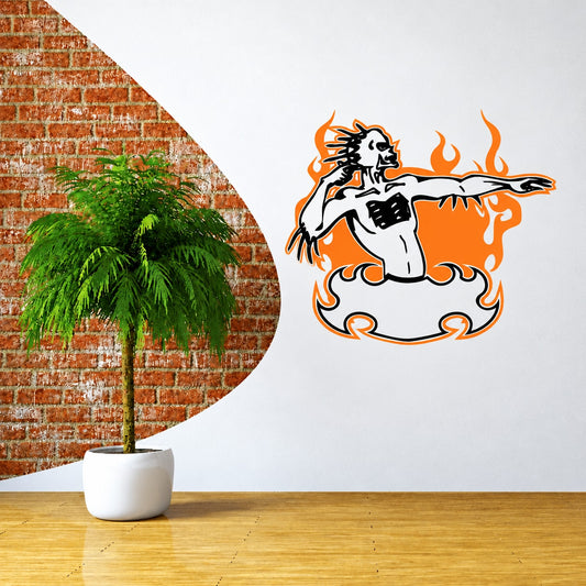 Die-cut vinyl wall decal sticker with fiery orange and black dart graphic
