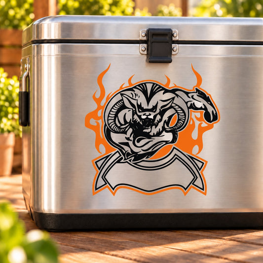 Vinyl wall decal sticker with orange flame dragon mascot logo