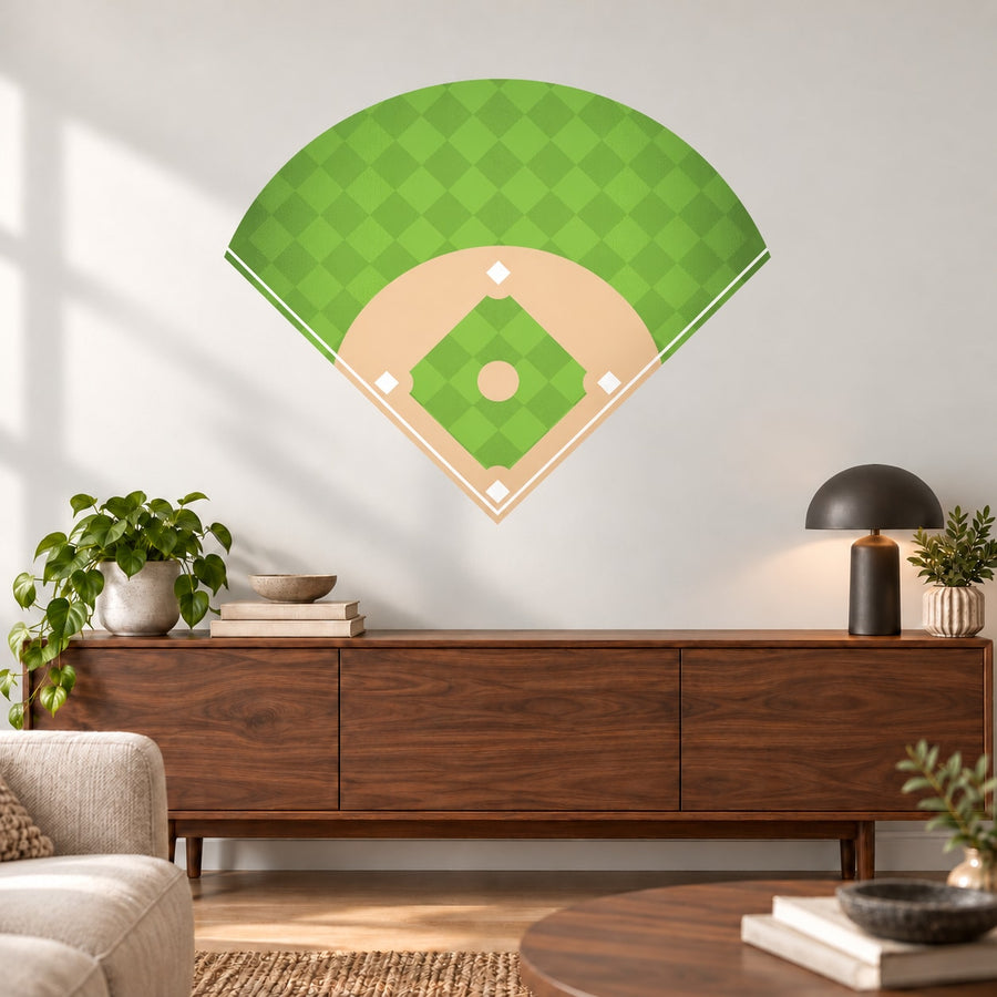 Dry erase baseball diamond sticker with green field and home plate icon