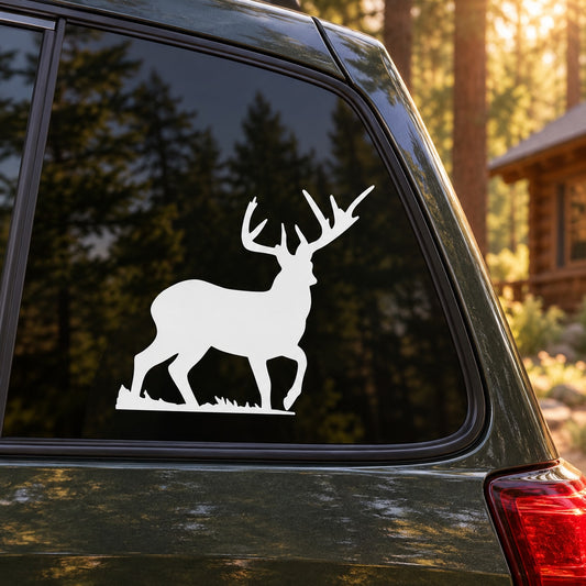 White stag silhouette protective decal on car rear window