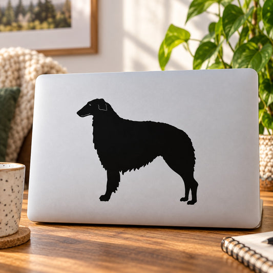 Black borzoi dog decal with detailed standing silhouette