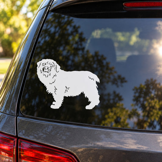 Norfolk terrier vinyl decal, white dog silhouette on a car window