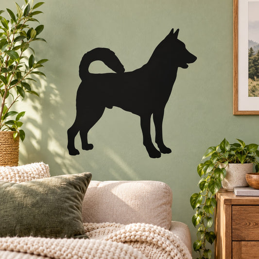 Curly tail Canaan dog decal: black standing dog silhouette with curled tail