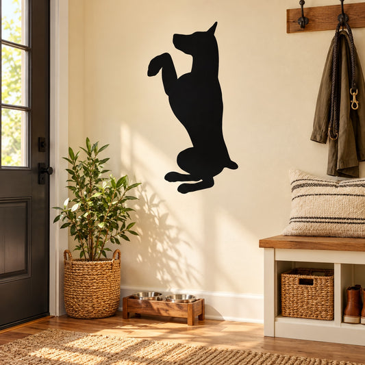 Black doberman pinscher decal with begging pose silhouette for wall