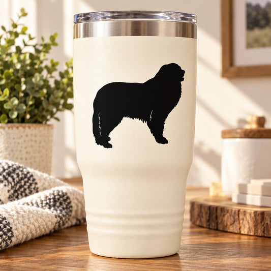 Great Pyrenees dog stainless steel tumbler with black silhouette and lid