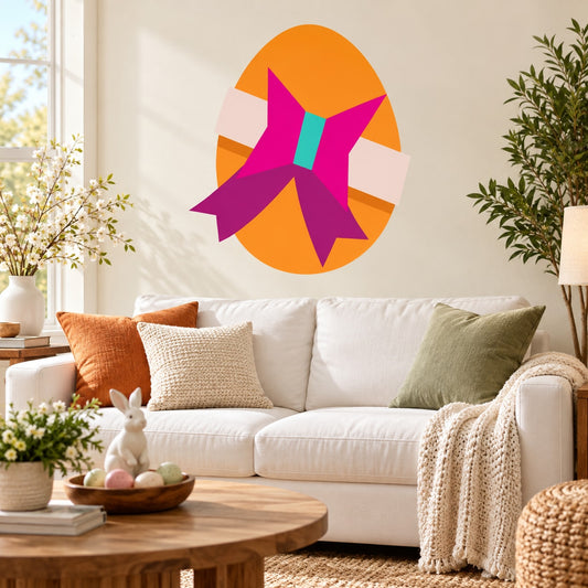Colorful Easter egg ribbon wall sticker with bold pink, orange, and teal accents