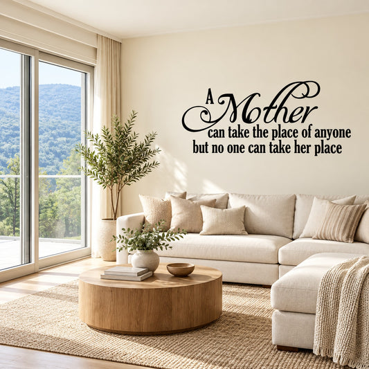 Mother wall decal with ornate cursive quote in black lettering