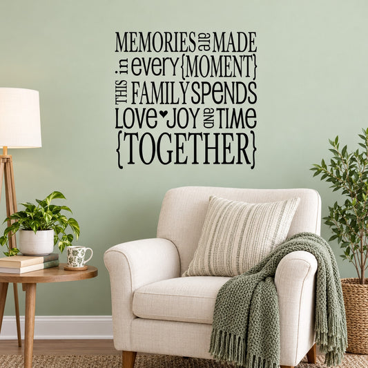 Wall decal typography quote reading "Memories are made" in dark lettering