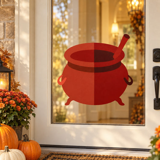 Halloween cauldron brewing pot wall decal, red with black base and feet
